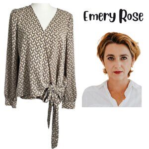 EMERY ROSE Tan & Black Tie-Front Blouse - New With Tags Women's L